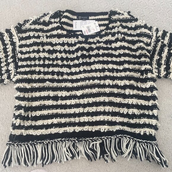 Black and White Looped Fringe Sweater, Size Small - Picture 2 of 4
